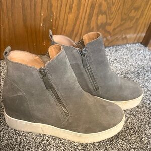 J Slides Gray Ankle Boots